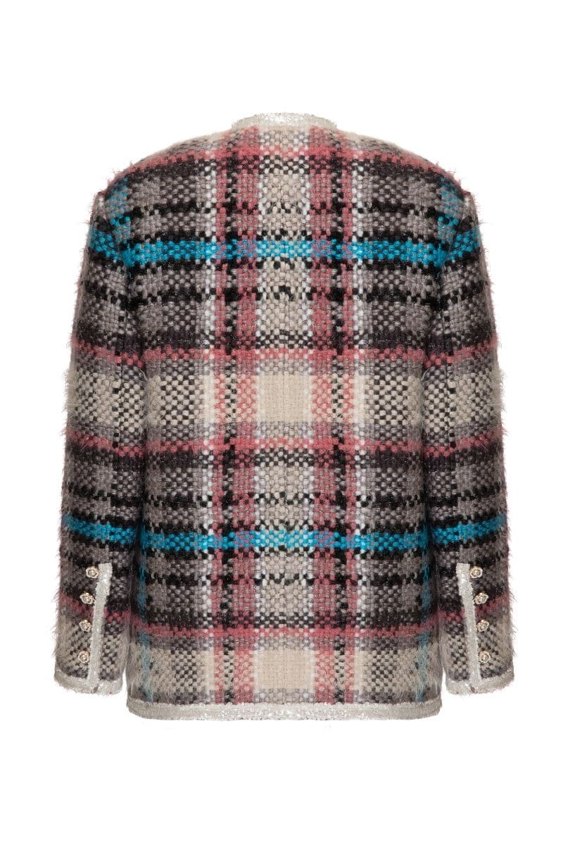 CHECKERED PINK AND BLUE WOOL-BLEND JACKET - Image 3