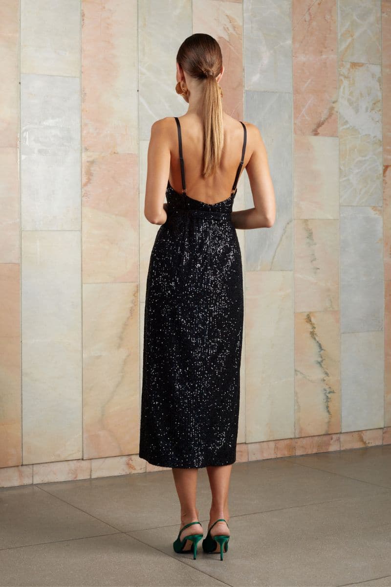 CHLOE BLACK SEQUIN MIDI DRESS - Image 4