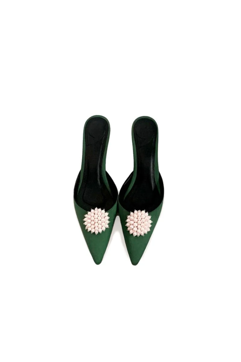 NALA FOREST GREEN KITTEN HEELS - Image 4