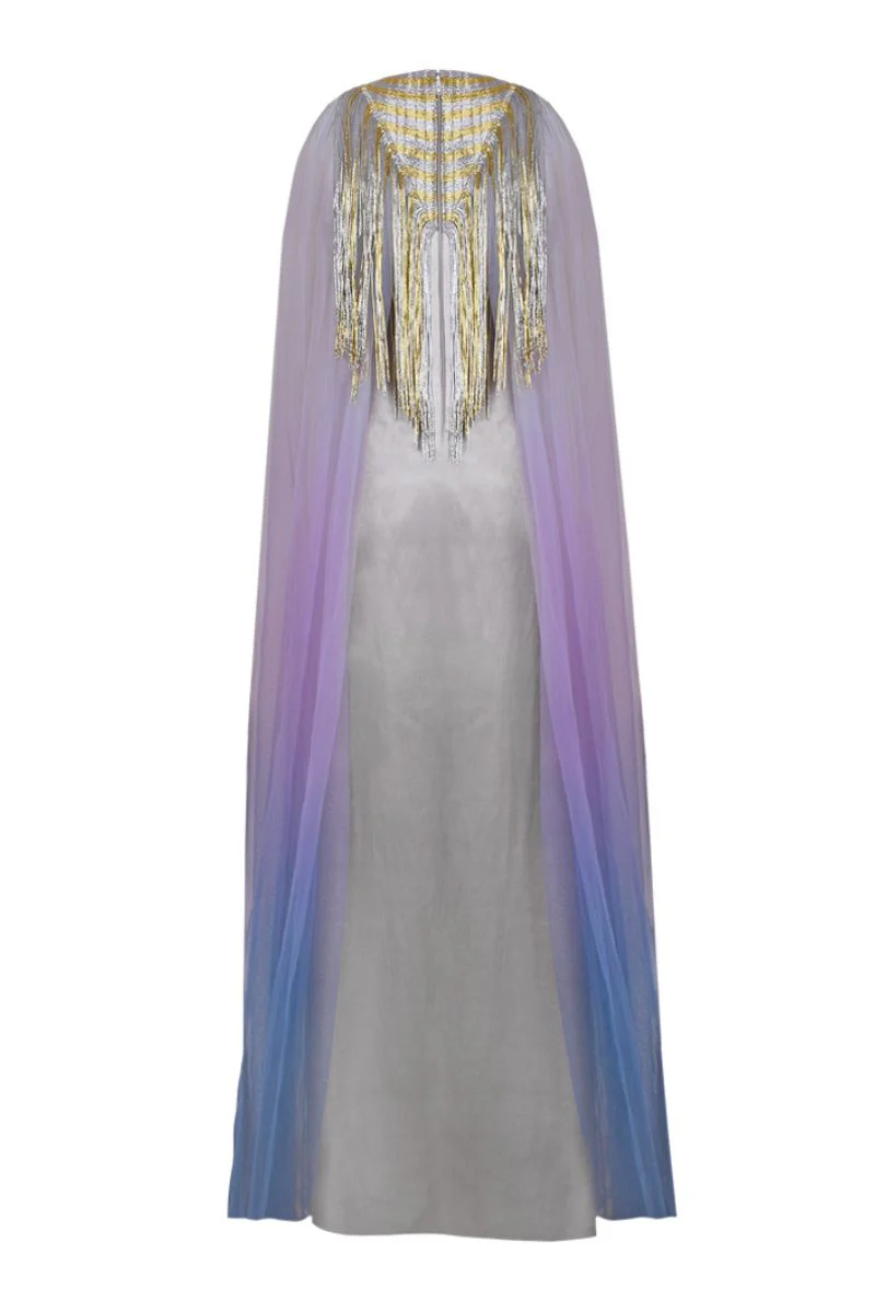 SILVER TRIANGULAR METALLIC TULLE KAFTAN - Image 4